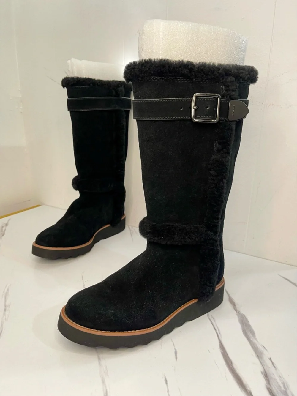 Coach Women's 6 BELMONT Suede Leather Cold Weather Winter Black tall Boots Shoes